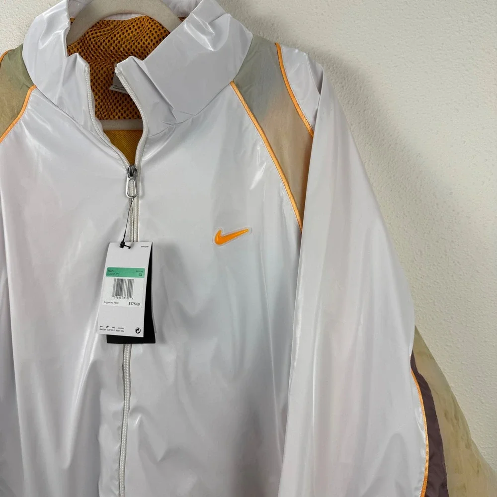 Nike Men's White Orange Sportswear Track Jacket Full Zip‎ Lightweight XL HJ3290